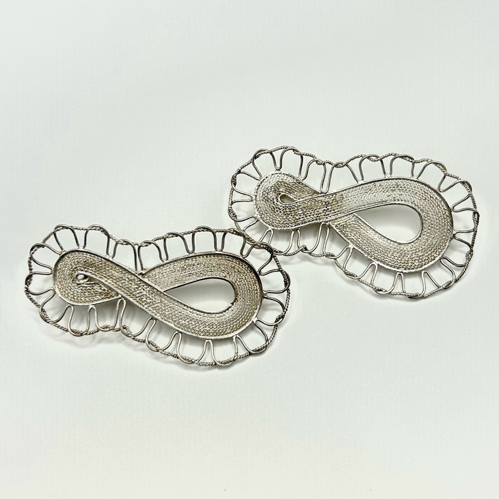 Vintage Sterling Silver Clip-On Earrings | Filigree Infinity Loop Statement